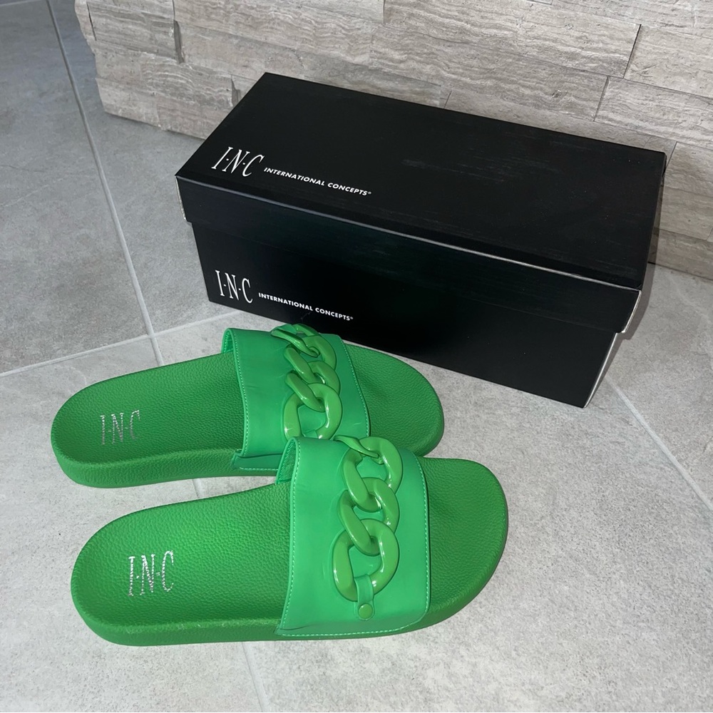 I.N.C green slide sandals